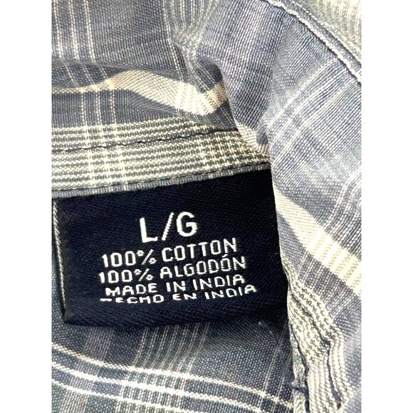 Halloween Costume Men’s Zombie Shirt Blue White Plaid L Vtg ‘“Blood” Long Sleeve - Picture 7 of 11